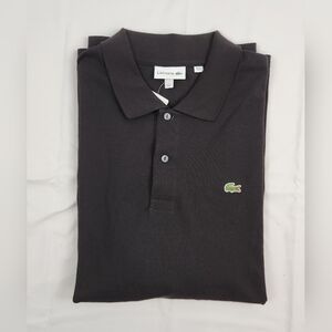 Lacoste Shirt Mens 2XLB Black Short Sleeve Polo Solid Classic Pique 100% Cotton